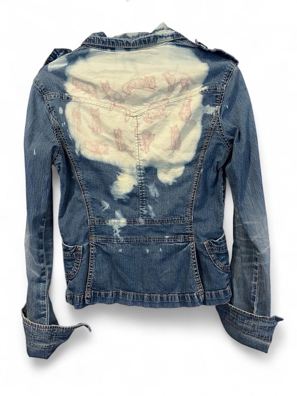 Super Turbo Rad Repurposed Levi’s blue denim jacket with cat details XS/S